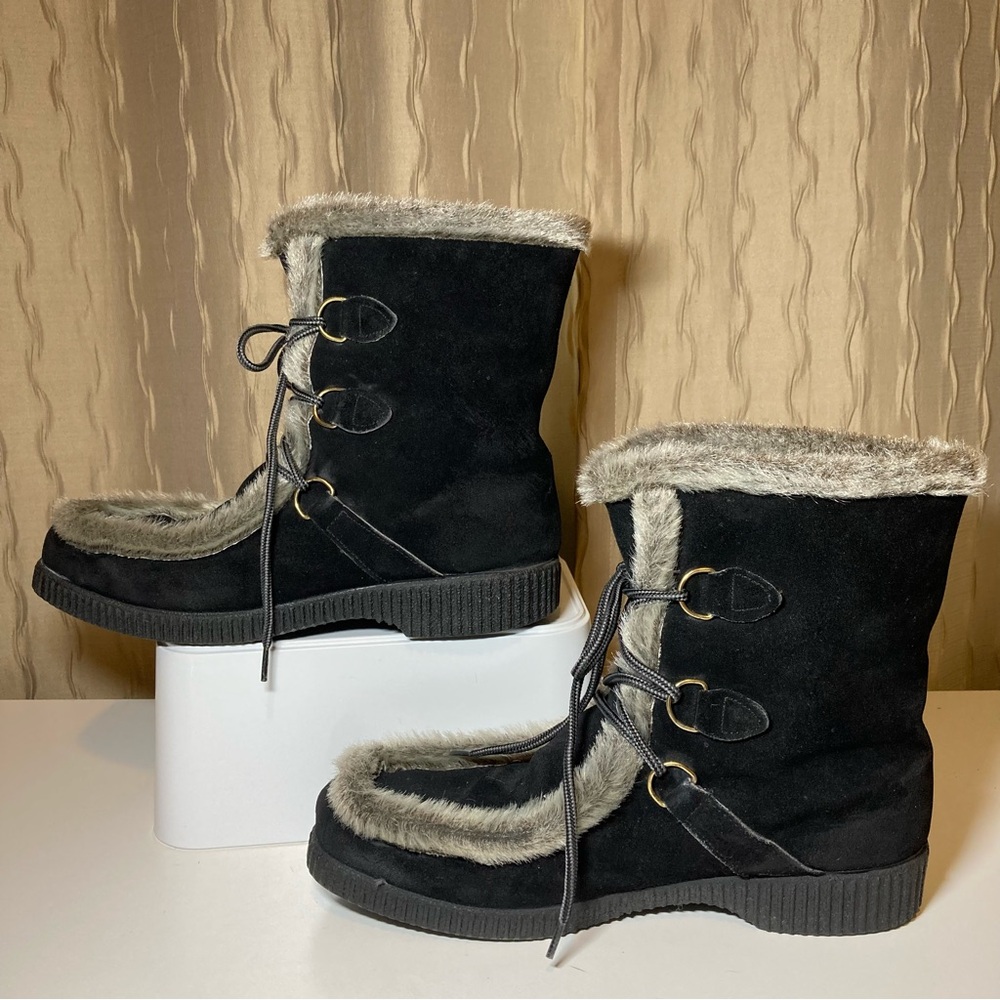 Vintage Dunhams Eskipades Women's 9 Black Suede Faux Fur Sherpa Winter Canada